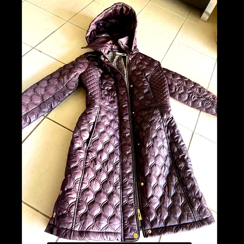 Via Spiga Quilted Hooded Coat in Deep Plum